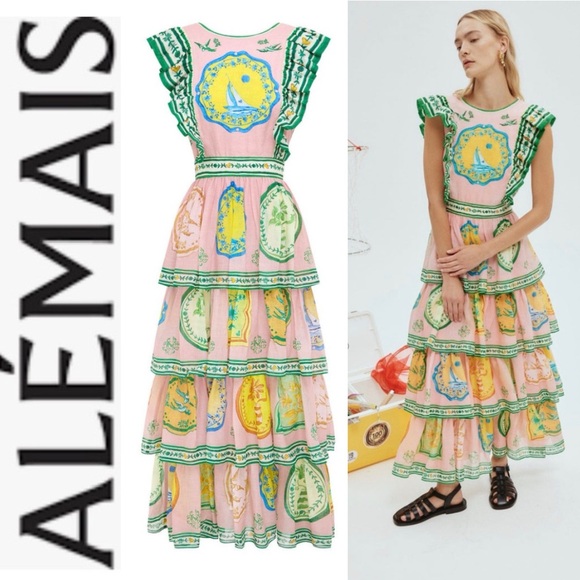 Alemais Dresses & Skirts - NWT Anthropologie x Alemais Porcelain Frilled Tiered European Flax Midi Dress 4